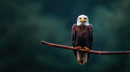Majestic Bald Eagle Gracefully Perched on a Sturdy Branch Surrounded by Lush Greenery Under Bright Blue Sky Evoking a Sense of Freedom and Power