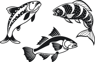 Fish Illustration Set for Creative Projects. Colorful Fish Collection for Designers. Hand Drawn Fish Pack for Artwork. Marine Fish Designs for Prints and Crafts. Ocean Fish Graphics for Digital Use
