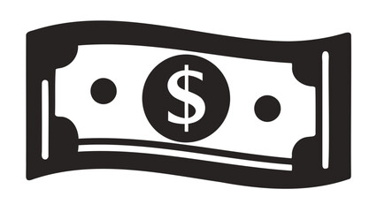 Dollar banknotes black glyph icon. Salary payout. Pile of money vector silhouette isolated on transparent background