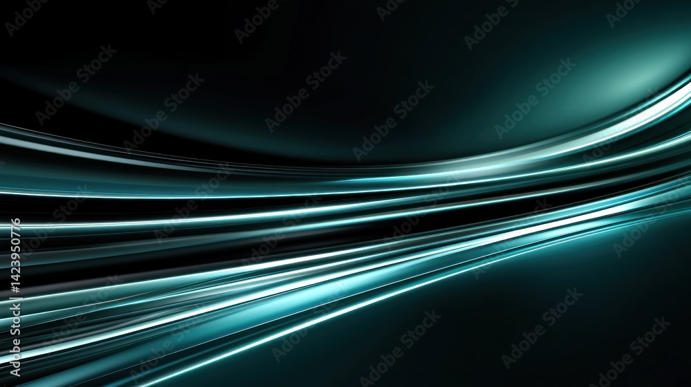 Poster teal and silver flowing lines create a dynamic abstract design.