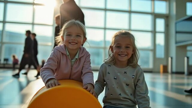 Children Playing in Airport Waiting Room Playground &ndash; Travel, Fun, and Family Time

