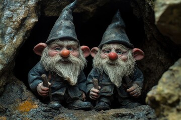 two adult gnome on black background