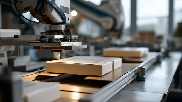 High-tech machines efficiently package cereal boxes on a modern production line.
