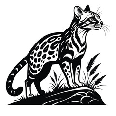 Obraz premium Elegant Black and White Illustration of a Fishing Cat