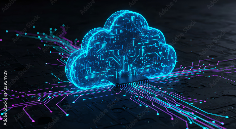 Poster cloud computing network data connection. cyber security and global communication technology concept.