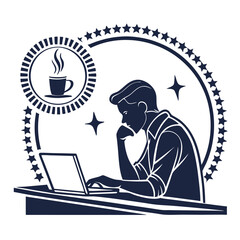 A freelancer icon with a laptop and a coffee mug on a desk vector art design , vector design ,freelancer icon .