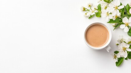Cup of coffee with spring blossoms
