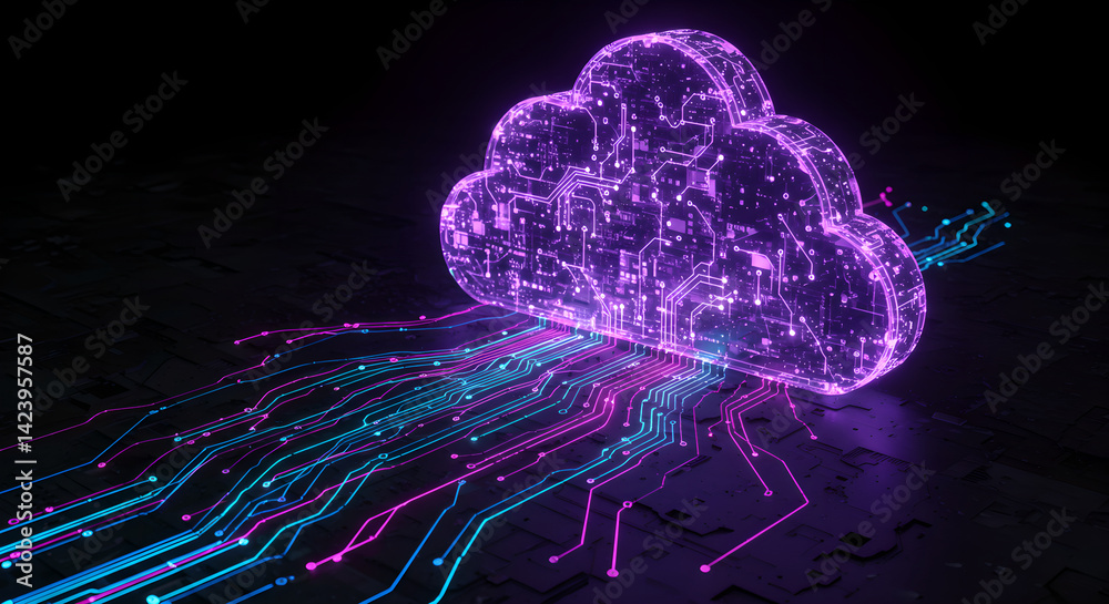 Poster futuristic cloud computing. abstract digital cloud structure with circuit board pattern. technology,