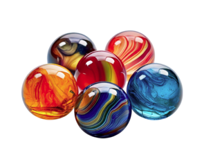 Vibrant glass marbles cluster together on a pristine white background.  Their swirling, multicolored designs create a captivating visual, perfect for themes of creativity, energy, and playfulness.
