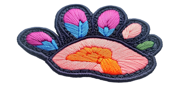 Embroidered Colorful Paw Print Isolated on Transparent Black Background Illustration