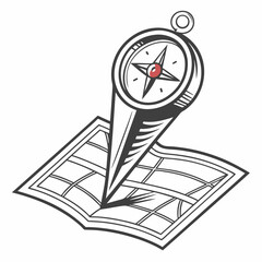 Compass And Map Location Pin Outline Travel Vector Illustration Graphic