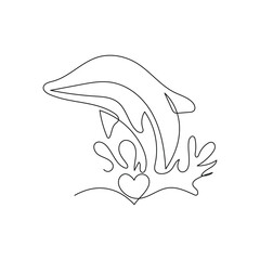 Fototapeta premium Continuous one line drawing of dolphin. Dolphin Vector Art, Icons, and Graphics illustration. dolphin image