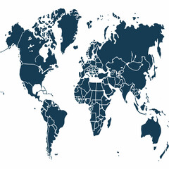 Detailed World Map Illustration With Country Borders In Dark Blue Color