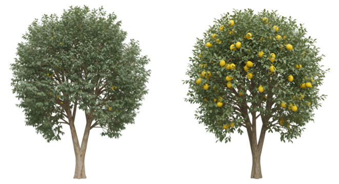 3 d lemon tree models fruiting and leaf stages