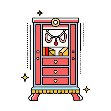 red jewelry cabinet with necklace clip art preview