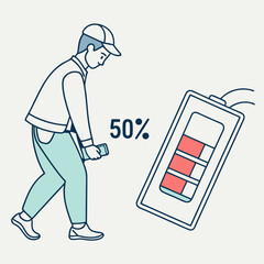 Person Using Phone With Low Battery Illustration In Vector Style