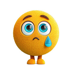 Fototapeta premium Crying Emoji 3D Character with Blue Eyes and Single Tear Transparent Background