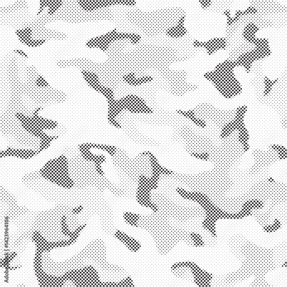 Aufkleber Abstract halftone seamless camouflage pattern. Repeating digital dotted hexagonal camo military texture background. Abstract modern fabric textile ornament. Vector illustration.