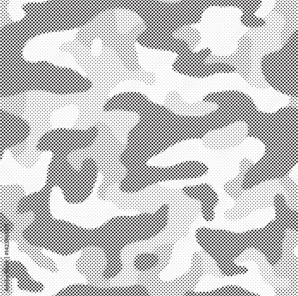Poster Abstract halftone seamless camouflage pattern. Repeating digital dotted hexagonal camo military texture background. Abstract modern fabric textile ornament. Vector illustration.