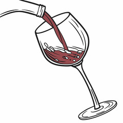 Red Wine Pouring Into Glass Outline Art Illustration Drink Alcohol Beverage