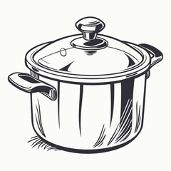 Sketch Style Saucepan Illustration Of Stainless Steel Cooking Pot With A Lid