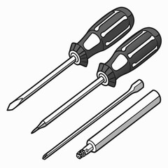 Handyman Tool Set With Two Screwdrivers And Two Steel Rods Illustration