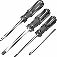 Three Professional Screwdrivers Arranged Isometric View Illustrating Carpentry And Hardware Tools Isolated