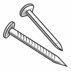 Illustration Of Two Steel Nails With Detailed Outlines On White Background