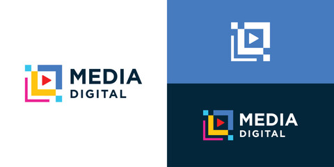 Fototapeta premium Simple media digital logo template. Modern play buttons logo design vector illustration.