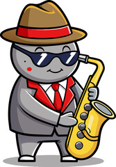 Cat Jazz Saxophonist in Suit and Sunglasses, Vector illustration of a clipart design celebrating International Jazz Day