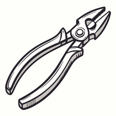 Hand Tool Illustration Featuring Pliers In Black And White Isolated On White