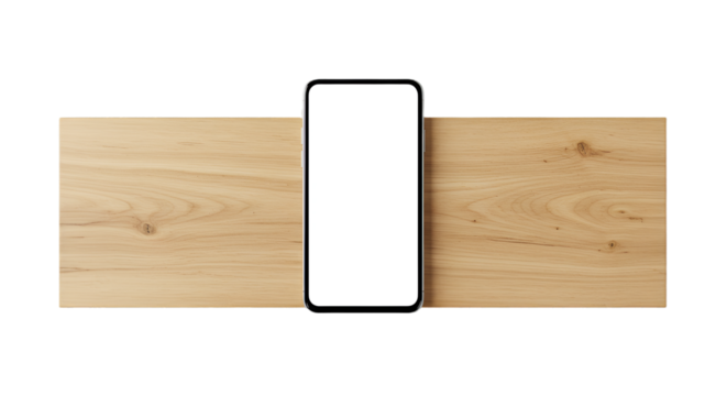 Blank smartphone screen on wood