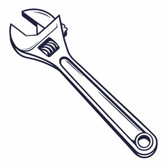 Adjustable Wrench Line Art Illustration For Engineering Mechanical And Construction Purposes