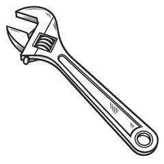 Adjustable Wrench Hand Drawn Illustration Spanner Tool For Repairing Black And White