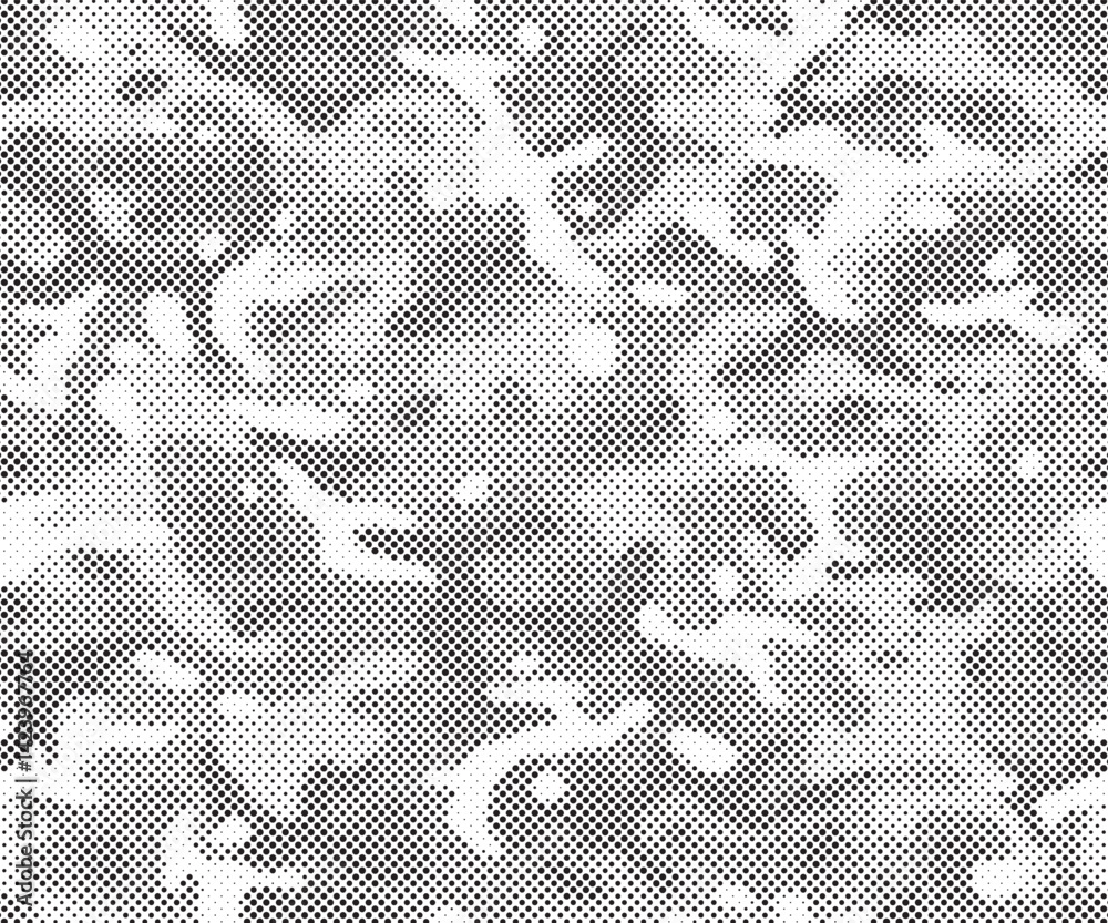 Aufkleber Abstract halftone seamless camouflage pattern. Repeating digital dotted hexagonal camo military texture background. Abstract modern fabric textile ornament. Vector illustration.