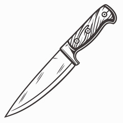 Vintage Hunting Knife With Wooden Handle Monochrome Design Vector Illustration