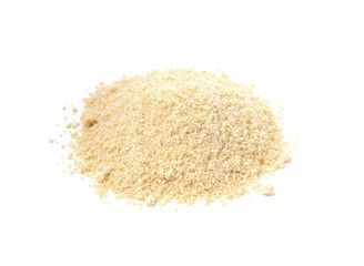 Superfood product. Pile of sesame seeds powder isolated on white
