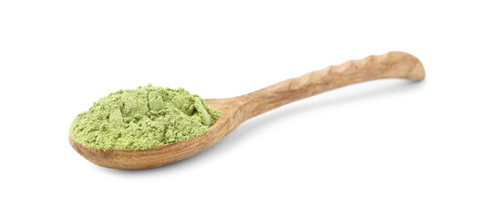 Superfood. Wheat grass powder isolated on white