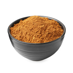 Superfood. Cinnamon powder in bowl isolated on white