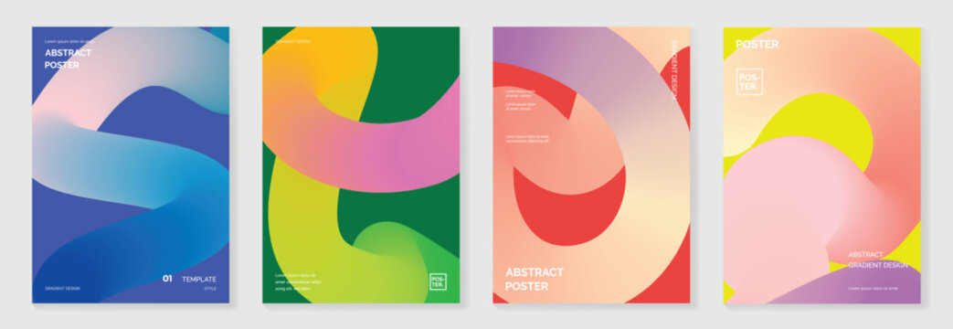 Abstract line wave gradient poster background vector set. Cover template with vibrant perspective line wave in motion. Ideal design for social media, cover, banner, flyer, music, ads.