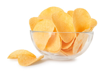 Tasty chips in bowl isolated on white