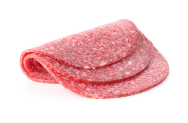 Slices of tasty smoked sausage isolated on white