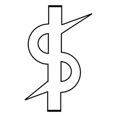 stylized arrow dollar sign outline, dollar sign isolated on white background.