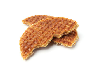 Pieces of tasty round waffle isolated on white