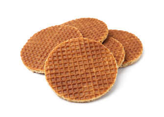 Tasty round Dutch waffles isolated on white