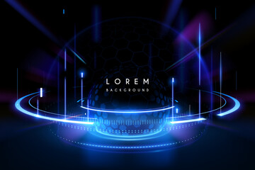 Technology blue circle light lines background