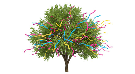 Naklejka premium Colorful ribbons green tree celebration