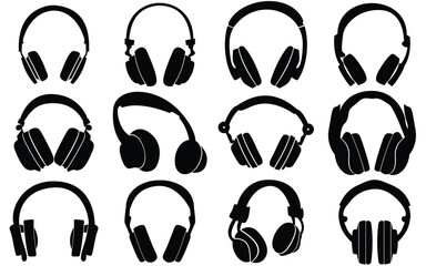 Vector Icon Set of Headphones, Earphone and Headsets – Wireless, Wired, and Microphone Designs