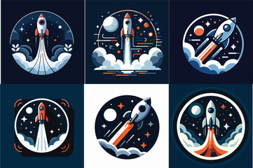 Rocket Launch Logos and Emblems Set © Ayu