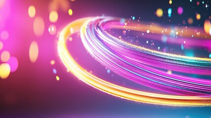 Obraz premium Dynamic neon ribbons in motion, abstract tech-inspired background with energy flow